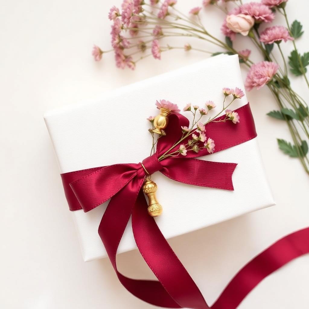 Elegant gift idea with bordeaux ribbon